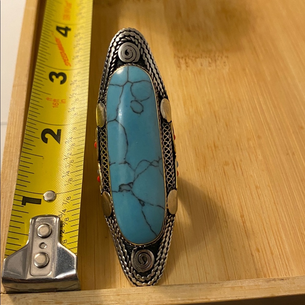 Knuckle Turquoise Stone Statement Ring - image 5